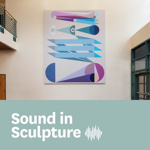 A graphic for Sound in Sculpture which includes a photograph of Eamon Ore-Giron's "Tras los ojos" and the text "Sound in Sculpture" 